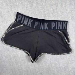 VICTORIA'S SECRET PINK Booty Short Size L Black & Camo Waistband Logo